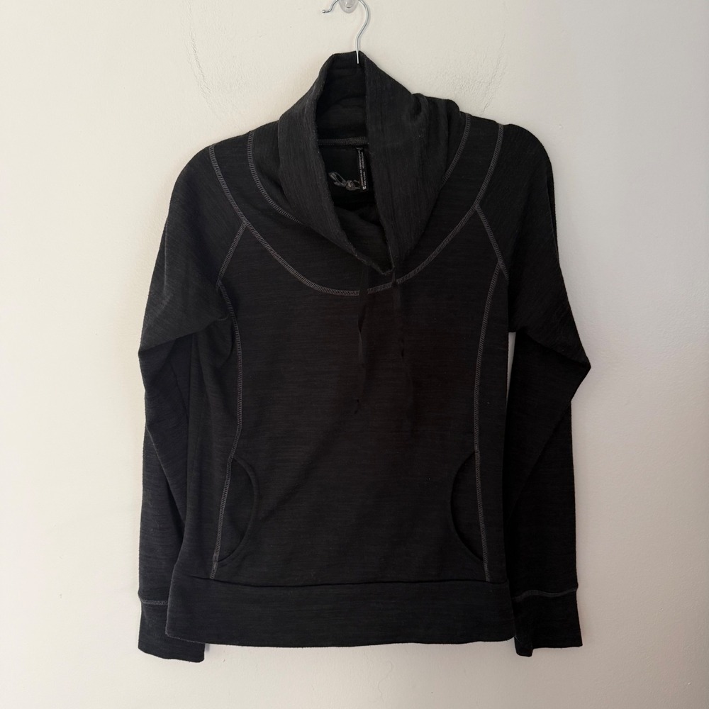 Kuhl Lea Pullover Womens Medium Black Charcoal Cowl‎ Neck Hoodie Thumbholes